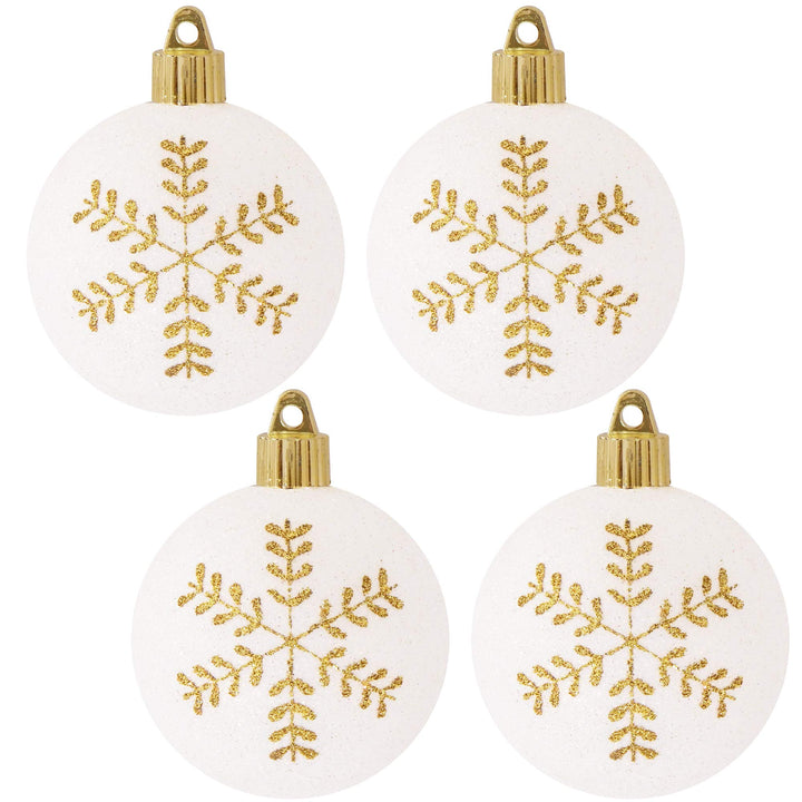 Christmas By Krebs 3 1/4" (80mm) Ornament [4 Pieces] Commercial Grade Indoor and Outdoor Shatterproof Plastic, Water Resistant Ball Shape Ornament Decorations (White with Flakes)