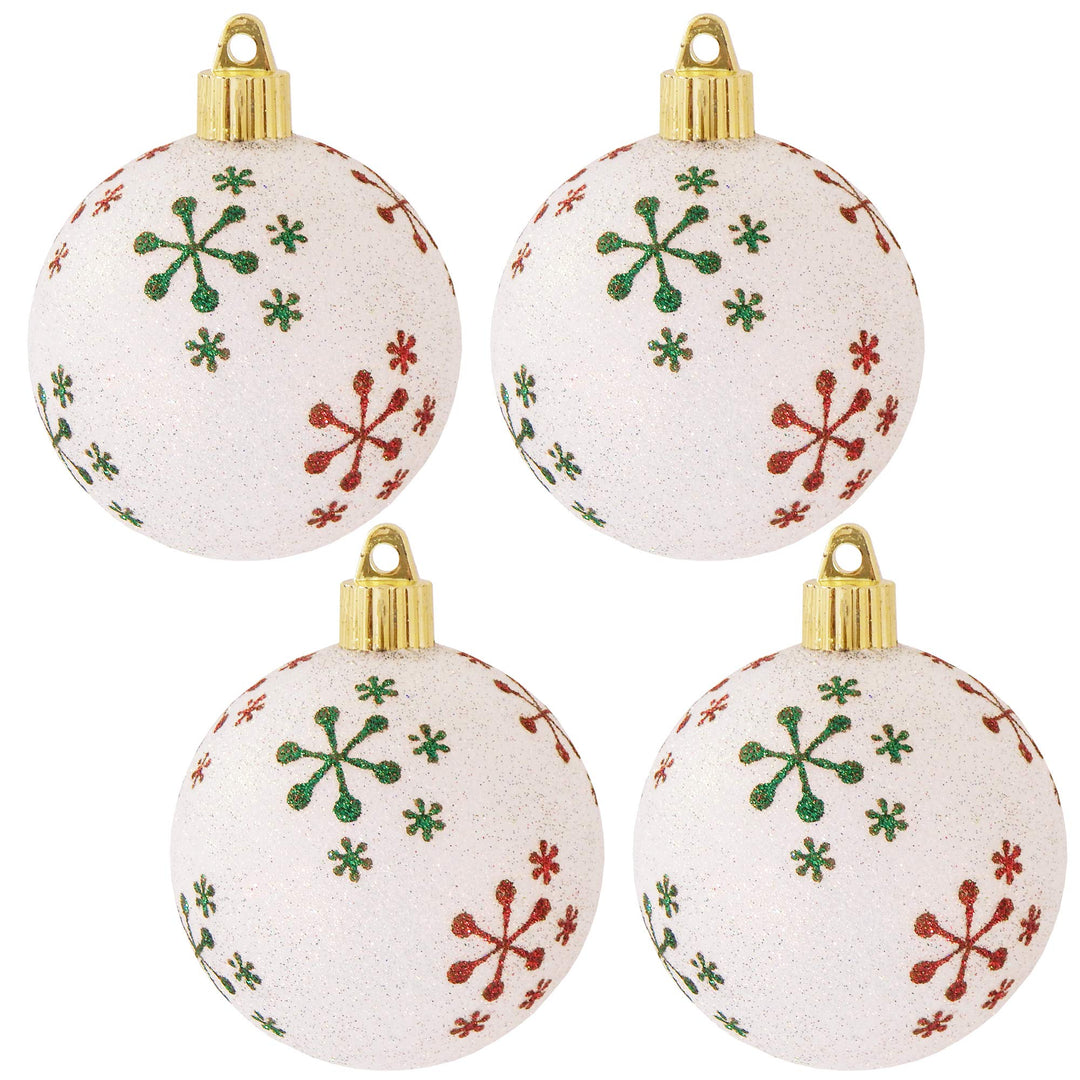 Christmas By Krebs 3 1/4" (80mm) Ornament [4 Pieces] Commercial Grade Indoor and Outdoor Shatterproof Plastic, Water Resistant Ball Shape Ornament Decorations (White with Jax)