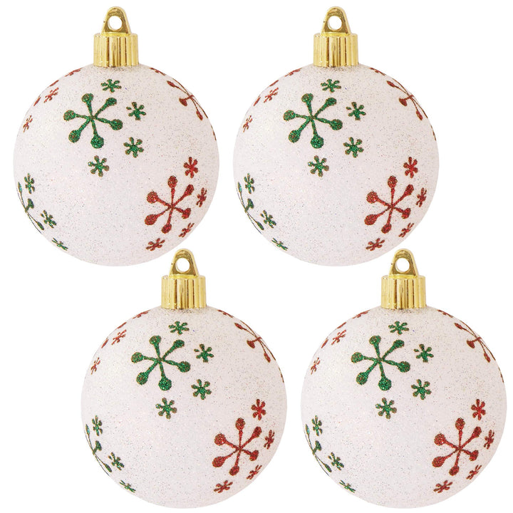 Christmas By Krebs 3 1/4" (80mm) Ornament [4 Pieces] Commercial Grade Indoor and Outdoor Shatterproof Plastic, Water Resistant Ball Shape Ornament Decorations (White with Jax)