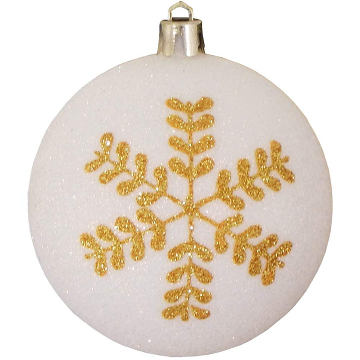 Christmas By Krebs 3 1/4" (80mm) Ornament [4 Pieces] Commercial Grade Indoor and Outdoor Shatterproof Plastic, Water Resistant Ball Shape Ornament Decorations (White with Flakes)