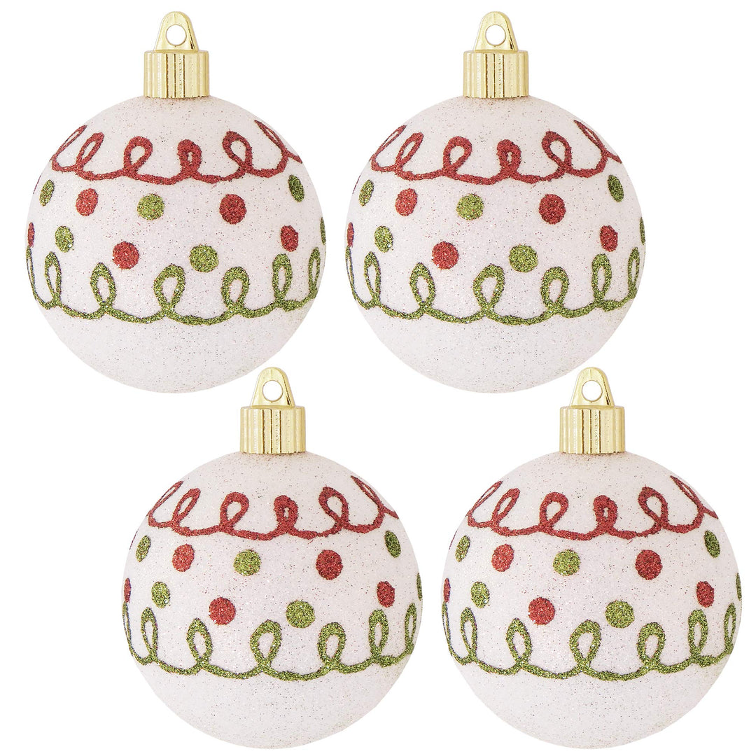Christmas By Krebs 3 1/4" (80mm) Ornament [4 Pieces] Commercial Grade Indoor and Outdoor Shatterproof Plastic, Water Resistant Ball Shape Ornament Decorations (White with Loops)