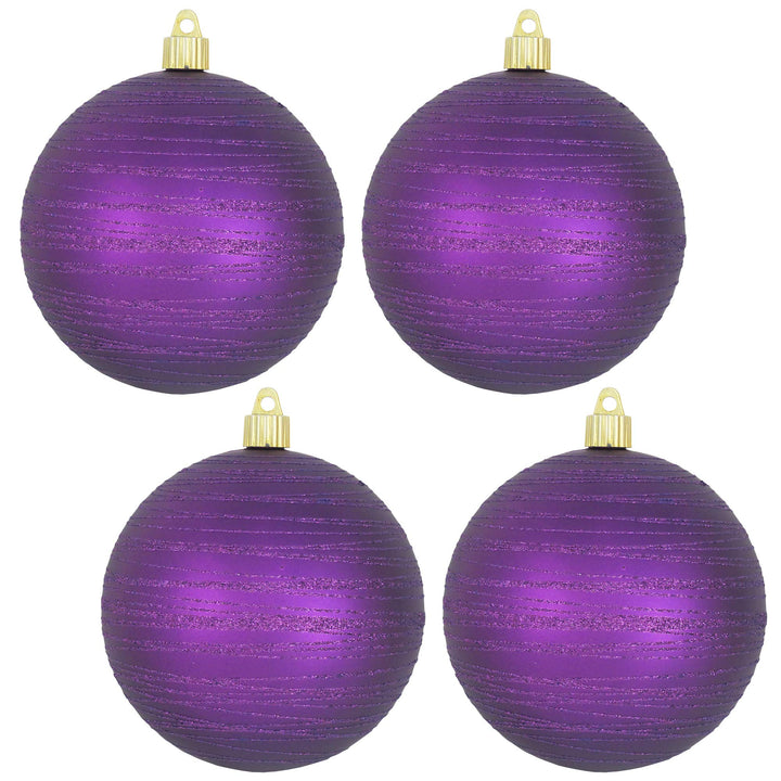 Christmas By Krebs 4 3/4" (120mm) Ornament [4 Pieces] Commercial Grade Indoor & Outdoor Shatterproof Plastic, Water Resistant Ball Shape Ornament Decorations (Diva Purple with Purple Tangles)