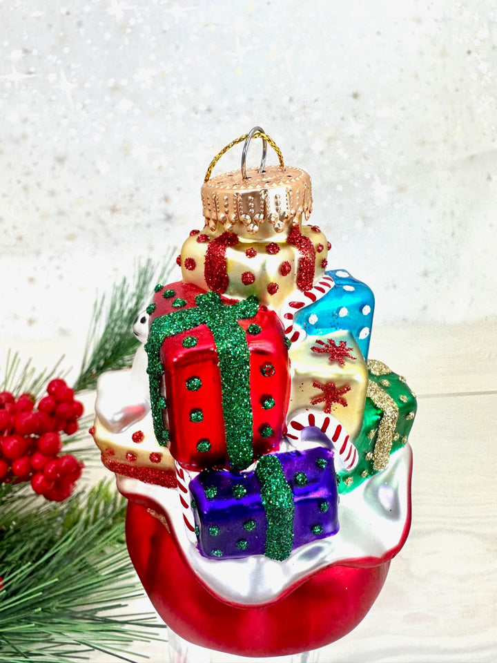 Christmas By Krebs Blown Glass  Collectible Tree Ornaments  (4" Overloaded Santa Bag)