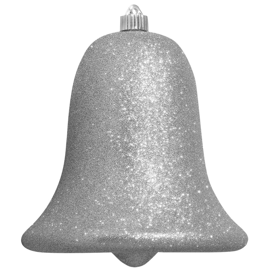 Christmas By Krebs 9" (230mm) Ornament, Commercial Grade Indoor Outdoor Shatterproof Plastic Water Resistant Bell Ornament (Silver Glitter)