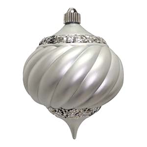 Christmas By Krebs 6" (150mm) Ornament [2 Pieces] Commercial Grade Indoor and Outdoor Shatterproof Plastic, Water Resistant Onion Shape Ornament Decorations (Dove Gray Onion Finial with Glitter)