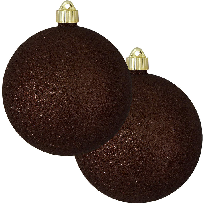 Christmas By Krebs 6" (150mm) Brown Glitter [2 Pieces] Solid Commercial Grade Indoor and Outdoor Shatterproof Plastic, Water Resistant Ball Ornament Decorations