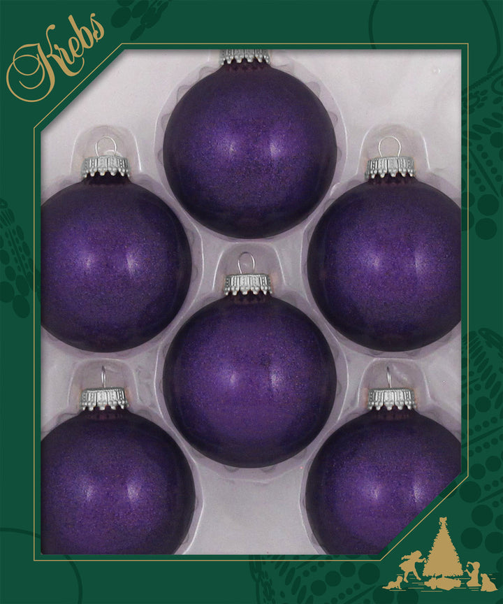 Glass Christmas Tree Ornaments - 67mm / 2.63" [6 Pieces] Designer Balls from Christmas By Krebs Seamless Hanging Holiday Decor (Lilac Purple Sparkle)