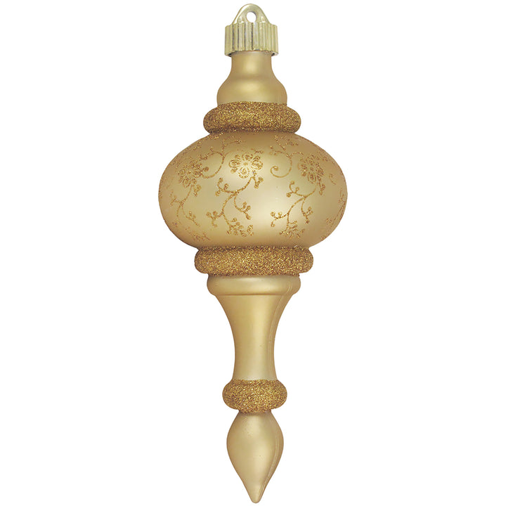 Christmas By Krebs 8 1/4" (210mm) Ornament, Commercial Grade Indoor Outdoor Moisture Resistant Shatterproof Plastic Finial Ornament (Gold Dust with Gold Glitterlace)