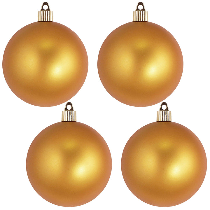 Christmas By Krebs 4" (100mm) Velvet Imperial Gold [4 Pieces] Solid Commercial Grade Indoor and Outdoor Shatterproof Plastic, UV and Water Resistant Ball Ornament Decorations