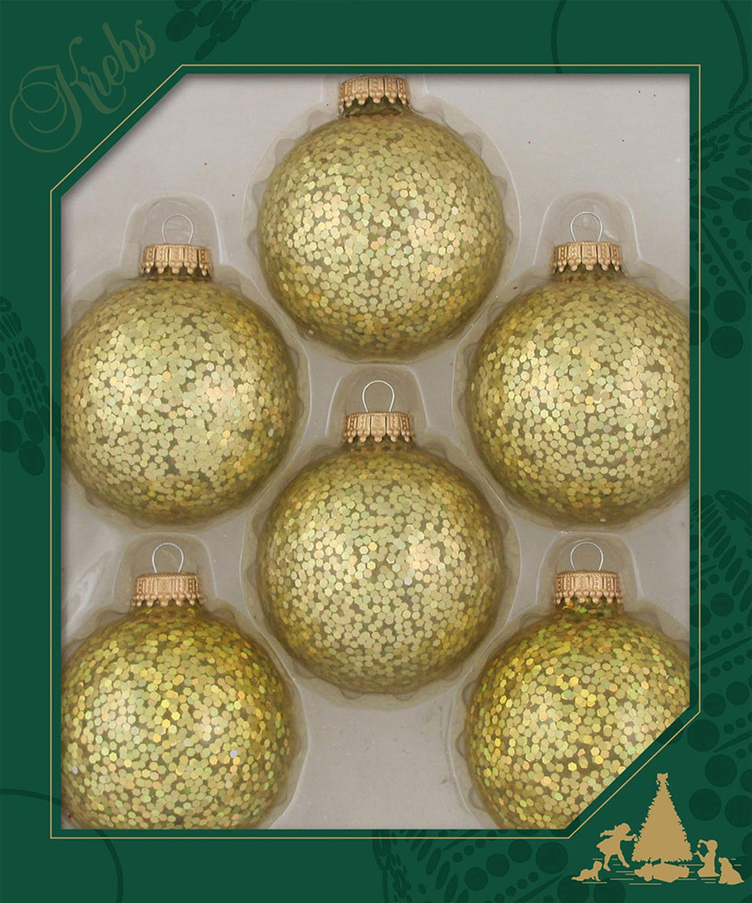 Glass Christmas Tree Ornaments - 67mm / 2.63" [6 Pieces] Designer Balls from Christmas By Krebs Seamless Hanging Holiday Decor (Gold Spangle)