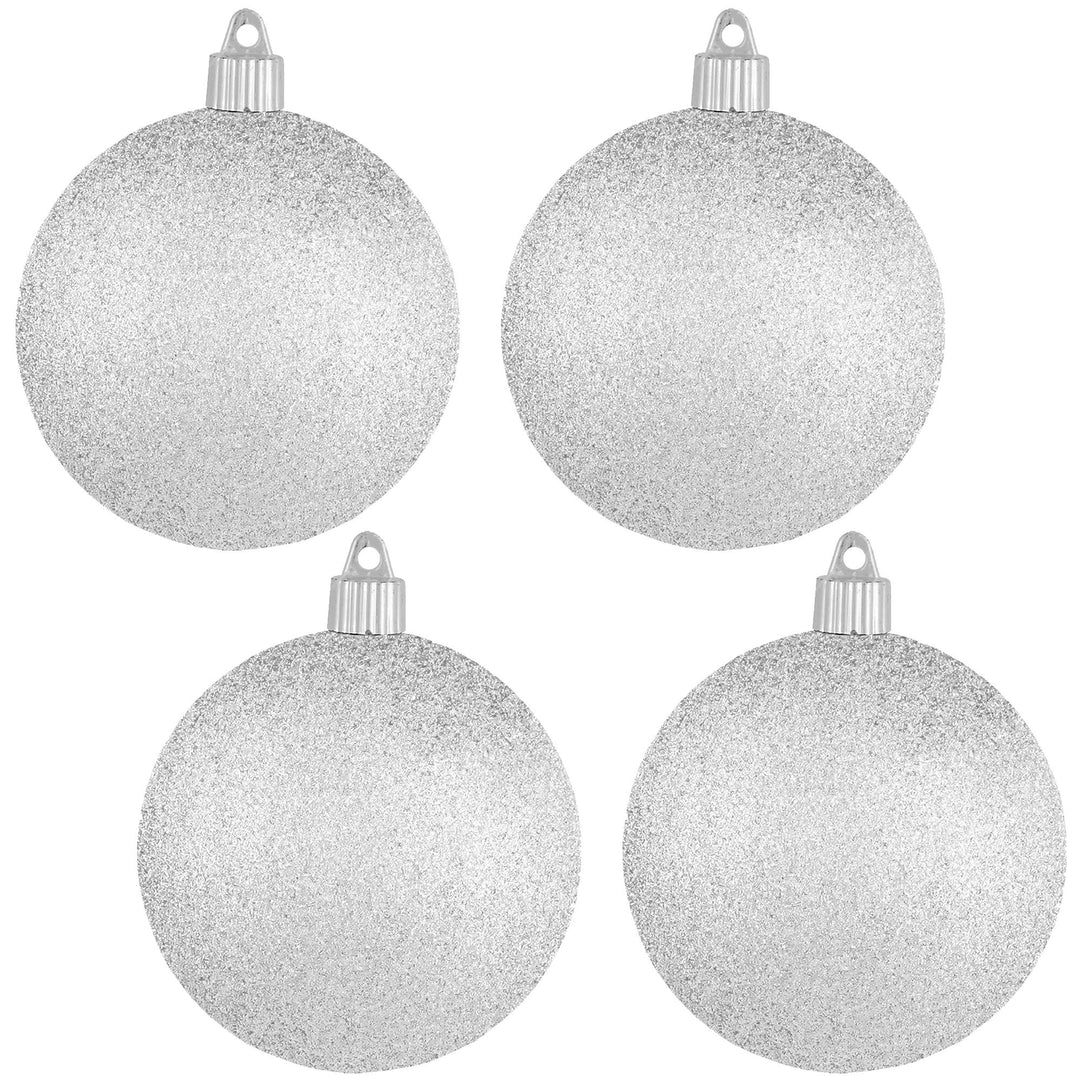 Christmas By Krebs 4" (100mm) Silver Glitter [4 Pieces] Solid Commercial Grade Indoor and Outdoor Shatterproof Plastic, Water Resistant Ball Ornament Decorations