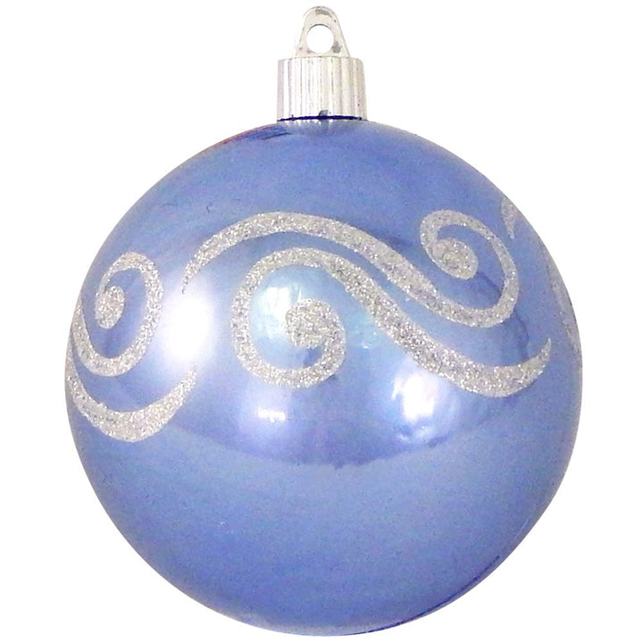Christmas By Krebs 4" (100mm) Ornament [4 Pieces] Commercial Grade Indoor and Outdoor Shatterproof Plastic, Water Resistant Ball Decorated Ornaments (Polar Blue with Scrolls)