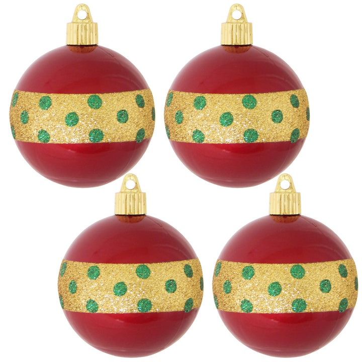 Christmas By Krebs 3 1/4" (80mm) Ornament [4 Pieces] Commercial Grade Indoor and Outdoor Shatterproof Plastic, Water Resistant Ball Shape Ornament Decorations (Red with Band)