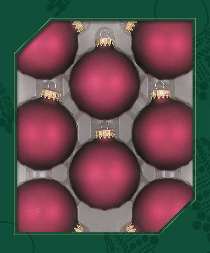 Christmas By Krebs 2 5/8" (67mm) Seamless Glass Ornament [8 Pieces], Decorated Designer Heirloom (Cranberry Red Velvet)