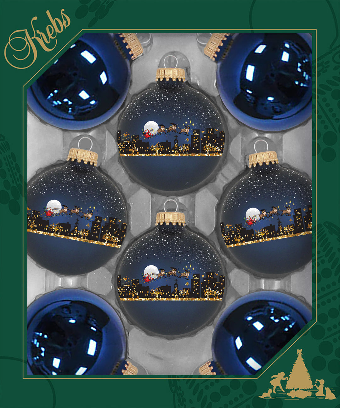 Glass Christmas Tree Ornaments - 67mm / 2.63" [8 Pieces] Designer Balls from Christmas By Krebs Seamless Hanging Holiday Decor (Deep Blue Haze with Midnight Before Christmas)