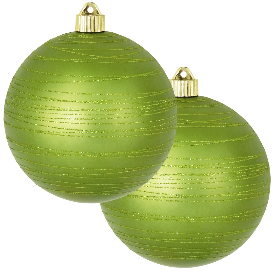 Christmas By Krebs 6" (150mm) Ornament, [2 Pieces], Commercial Grade Indoor and Outdoor Shatterproof Plastic, Water Resistant Decorated Ball Shape Ornament Decorations (Krypton Green with Tangles)