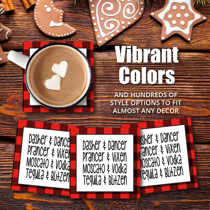 [Set of 4] 4" Premium Absorbent Ceramic Square Christmas Holiday Humor Gift Housewarming Coasters - Drunk Elves Matter