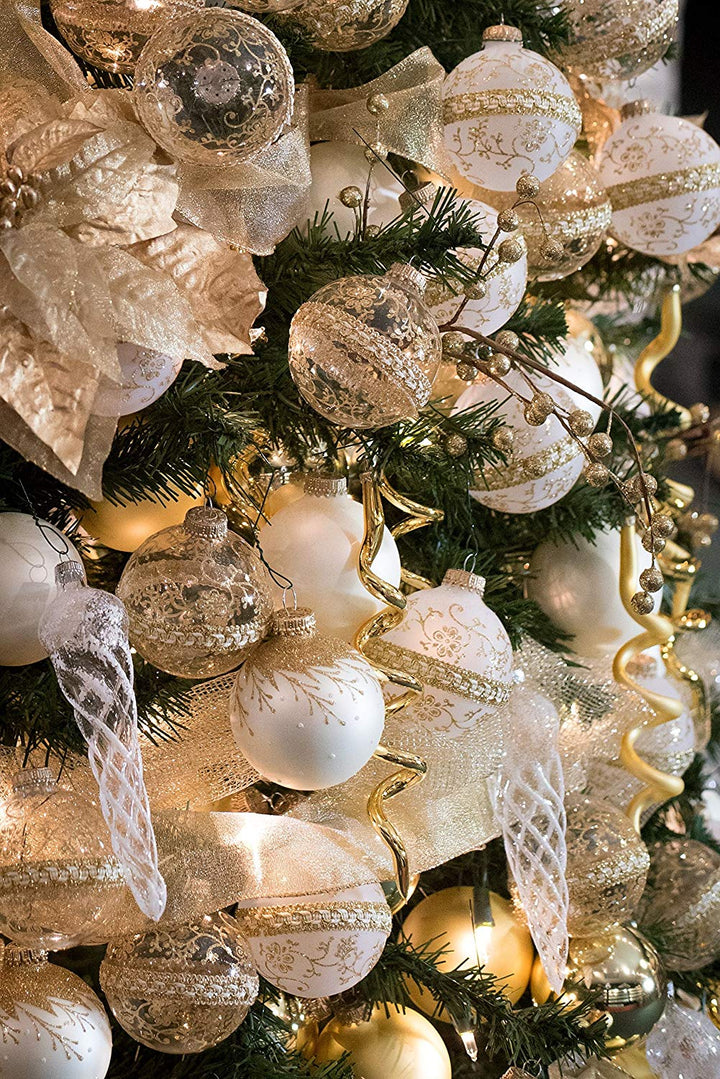 Classic Gold Glass Ornament Decorating Trimkits on a tree