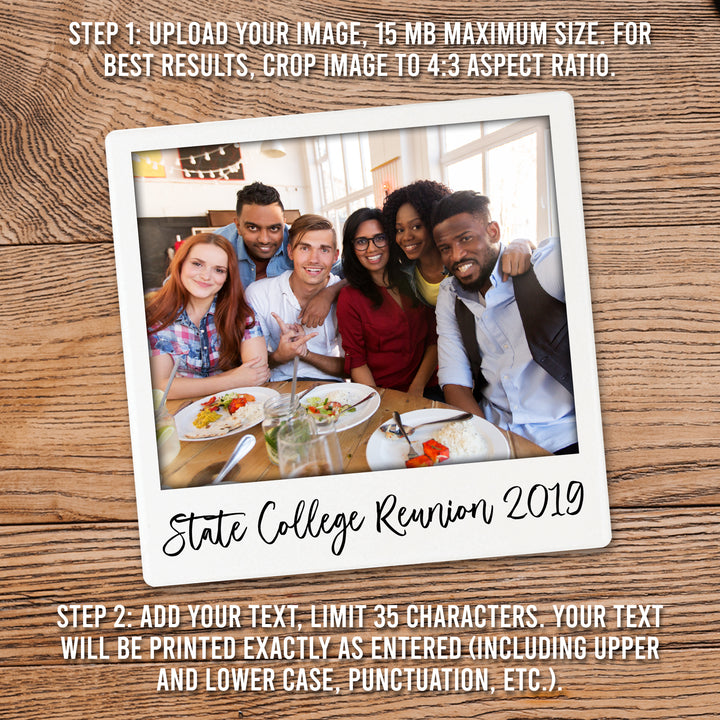 4" Personalized Instant Film Style Ceramic Coasters, Set of 4 Pieces