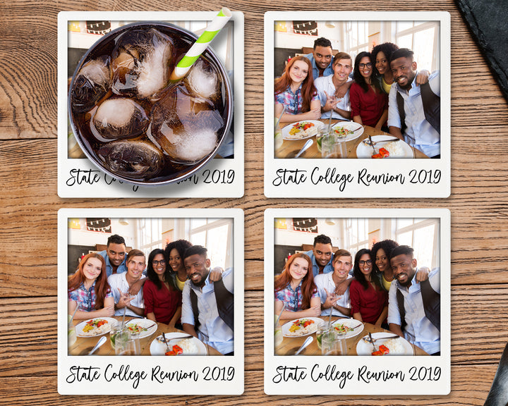 4" Personalized Instant Film Style Ceramic Coasters, Set of 4 Pieces
