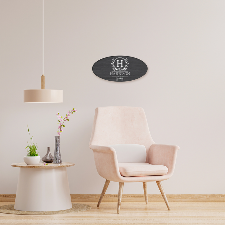 Oval Black Wood Personalized Family Monogram Wood Sign