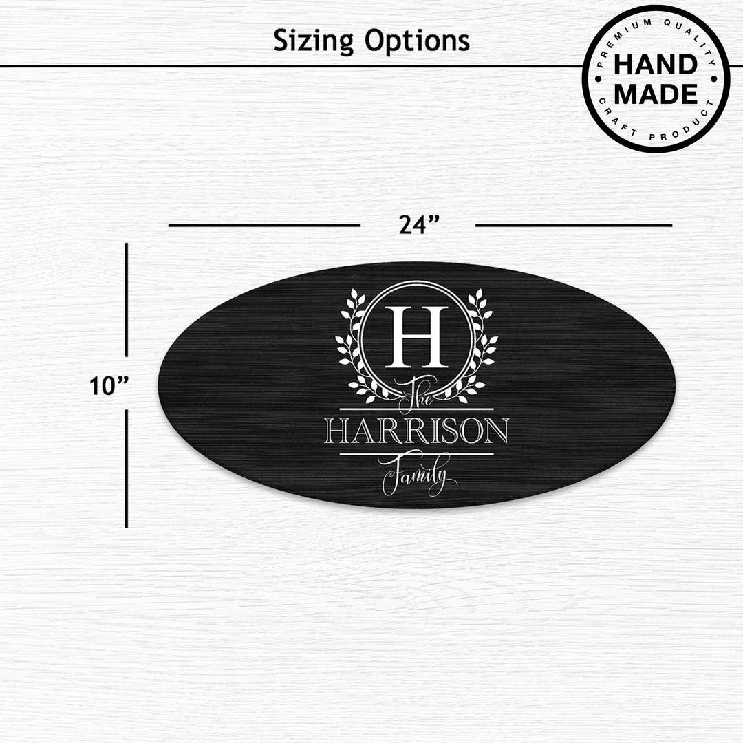 Oval Black Wood Personalized Family Monogram Wood Sign