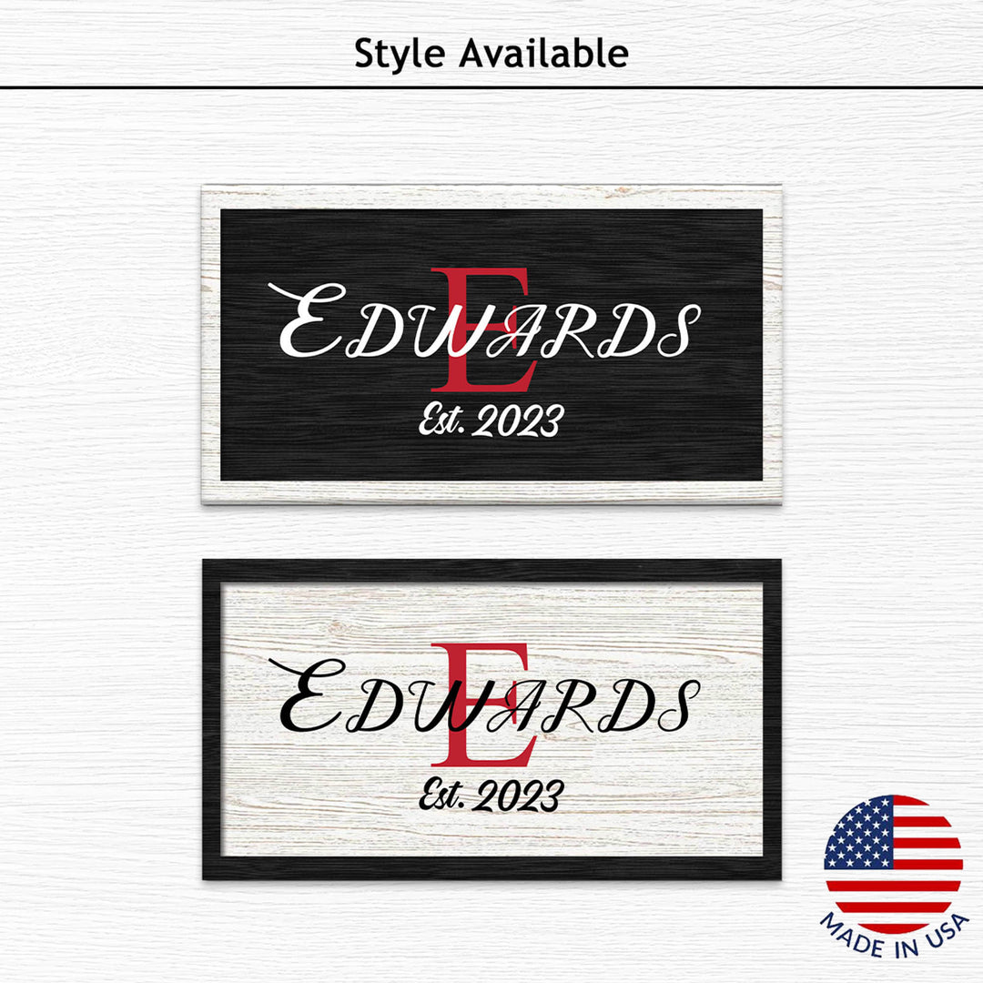 Krebs White Wood With Black Frame Personalized Family Monogram Wood Sign