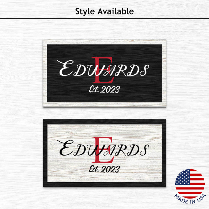 Krebs White Wood With Black Frame Personalized Family Monogram Wood Sign