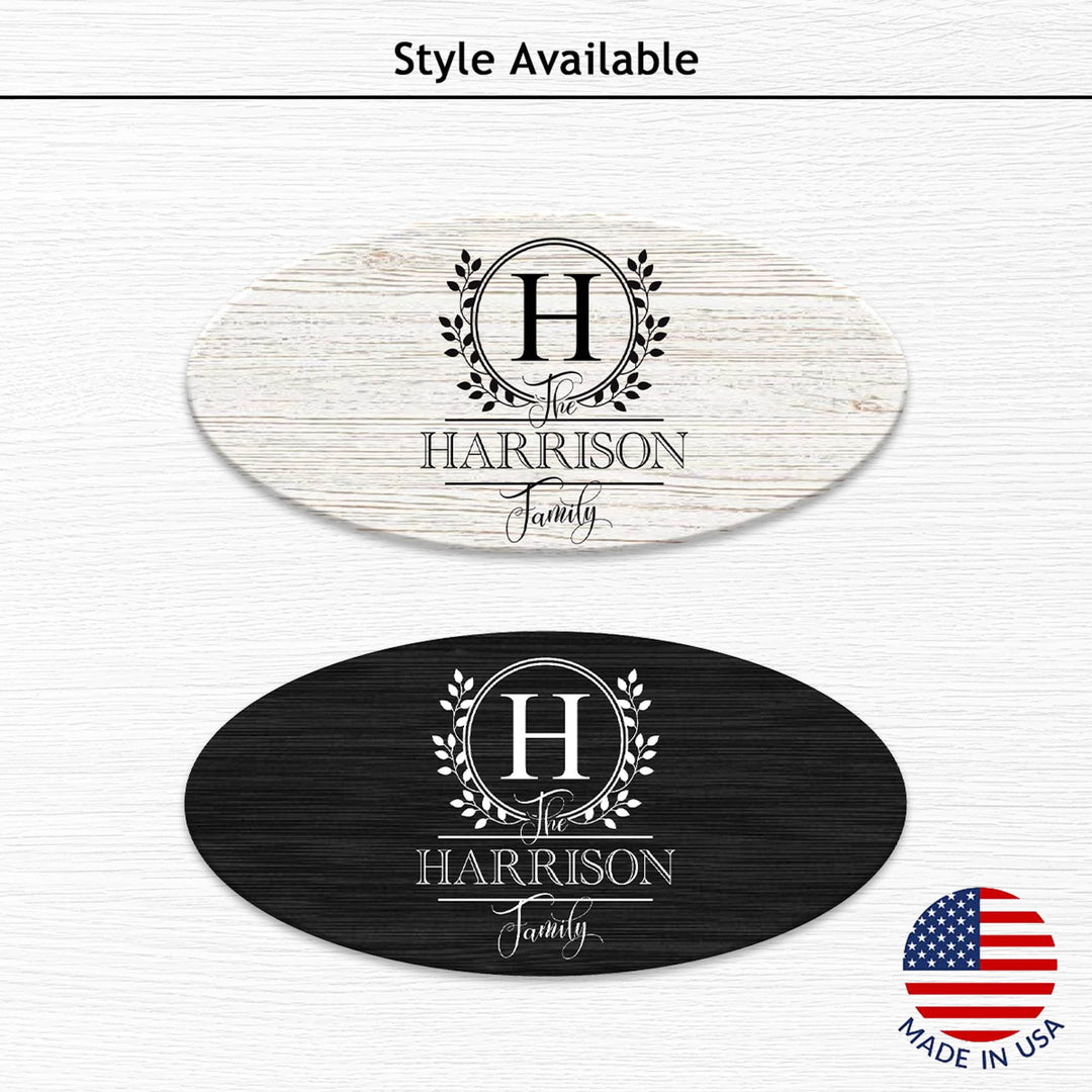 Oval Black Wood Personalized Family Monogram Wood Sign