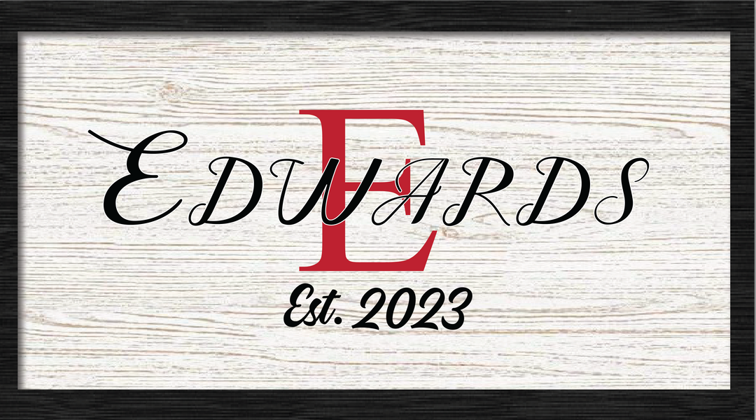 Krebs White Wood With Black Frame Personalized Family Monogram Wood Sign