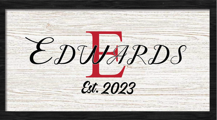 Krebs White Wood With Black Frame Personalized Family Monogram Wood Sign